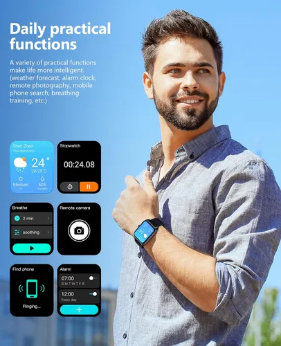 Vista 7 de Reloj inteligente (respuesta/hacer llamadas) para hombres y mujeres, reloj inteligente de 2.02 pulgadas con oxígeno en sangre, presión arterial
