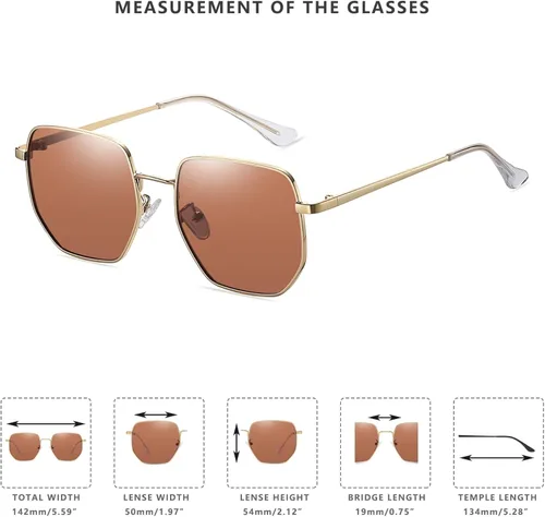 Vista 4 de LASPOR Gafas de sol polarizadas para mujeres y hombres, marco de metal moderno con lentes espejadas poligonales