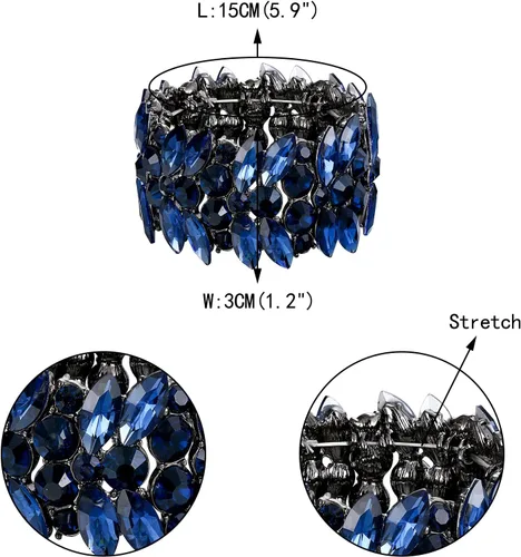 Vista 4 de EVER FAITH Pulsera elástica para mujer, diseño de marquesa de cristal art déco, cadena de mano, joyería nupcial para boda