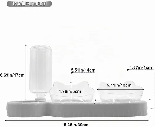 Vista 5 de Cuencos triples para gatos, alimentador de agua 3 en 1 y cuencos de comida con botella de agua automática, aptos para bigotes, platos de Plomo blanco