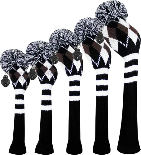 Vista 14 de Scott Edward Knit Golf Club Cover with a Pom Set of 5 Head Covers Protect Driver Wood(460cc) 1 Fairway Wood2 and Hybrid/UT2 with Rotating Club