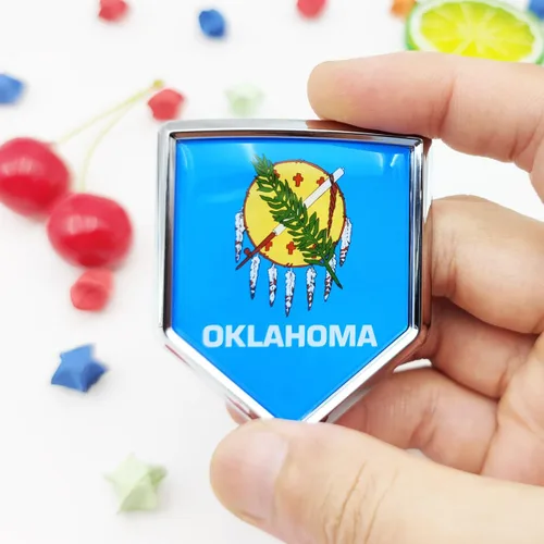 Vista 2 de Overdecor Calcomanías de bandera de Oklahoma, emblema de automóvil, accesorios de automóvil, decoraciones de escudo cromado, calcomanías para autos