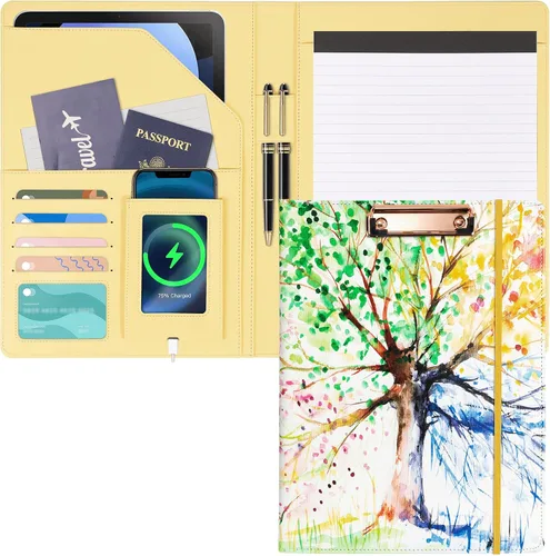 Vista 21 de Portafolio Folio Carpeta Portafolio con Bloc de Notas-Bolsillo Portatarjetas de Visita Marrón Imitación PU Cartera