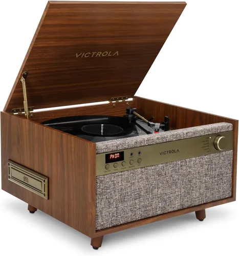 Vista 15 de Victrola Century 6-en-1 Reproductor de discos de vinilo y centro de música – Tocadiscos de 3 velocidades, reproductor de CD y cassette, VINYLSTREAM