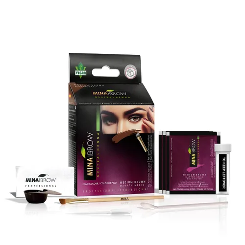 Vista 9 de Polvo de tinte para cejas natural marrón medio de MinaiBrow Kit de tinte instantáneo a prueba de manchas con cepillo doble biselado Marrón medio +
