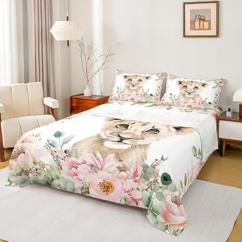 Vista 26 de Erosebridal Juego de sábanas de tamaño individual con diseño de gatos y gatos, con temática de animales, con flores coloridas, juego de sábanas