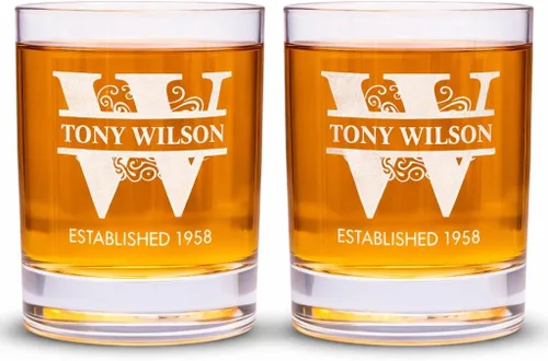 Vista 8 de Juego de vasos de whisky grabados con diseño personalizado Vidrio para una sola ocasión para cumpleaños, Día del Padre o hitos