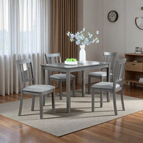Vista 14 de RuiSiSi 6 Piece Solid Wood Dining Table Set, Farmhouse Extendable Kitchen Table with a Bench and 4 Padded Chairs, 4-6 Dining Table Set with Bench