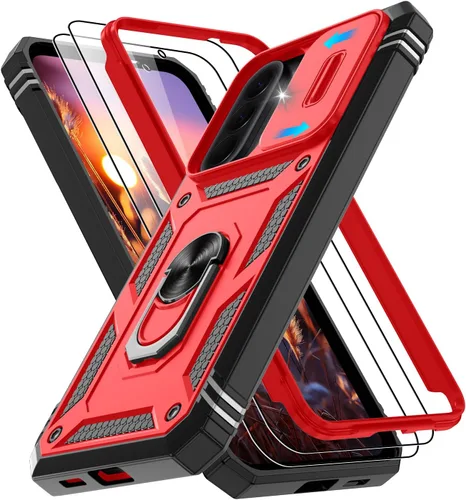 Vista 225 de Gritup Funda para Google Pixel 6 con cubierta deslizante para cámara y protector de pantalla (2 unidades), soporte de anillo giratorio 360°, funda