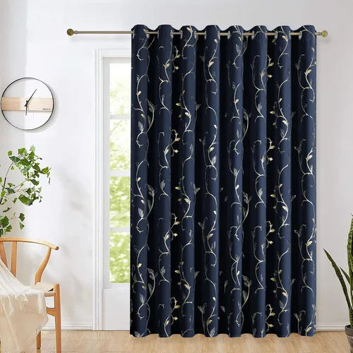 Vista 55 de BUHUA Juego de 2 paneles de cortinas opacas con estampado de vid plateada, cortinas con aislamiento térmico para oscurecer la habitación