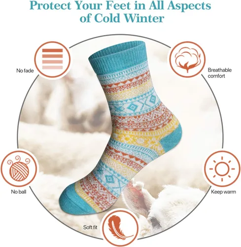 Vista 4 de MORECOO Calcetines de invierno para mujer, caja de regalo, tamaño libre, lana gruesa, suave, cálidos, calcetines casuales para mujer, calcetines