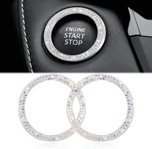 Vista 15 de WINKA 2 piezas Cubierta de botón de arranque del motor del automóvil con diamantes brillantes Anillo de botón de arranque y parada con cristales