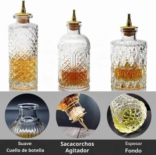 Vista 8 de SuproBarware Botella amargo para cócteles – Botellas de vidrio Dasher con tapas de tablero, ideal para camarero, bar en casa 3 piezas