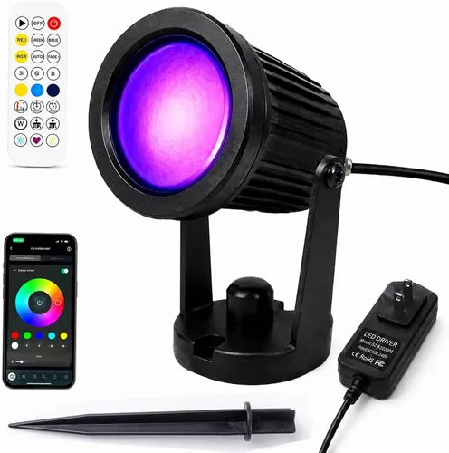 Vista 11 de Luces para exteriores, focos de 15 W para exteriores con enchufe de EE. UU. y control remoto, focos de paisaje de control de aplicación de 12 V 2