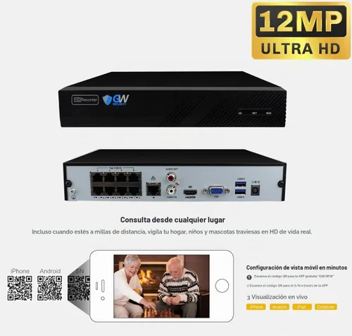 Vista 3 de GW Security 4K Smart AI Sistema de cámara de seguridad, 8 canales 12MP PoE NVR, 4 x UHD 4K 8MP IP cámaras bala de micrófono para interiores