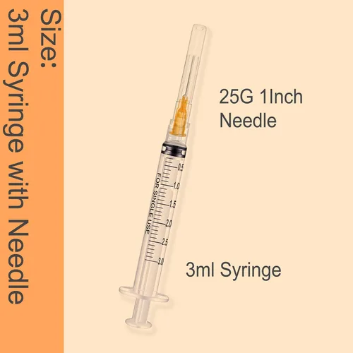 Vista 2 de Jeringas Rixbao de 3 ml con aguja - Aguja Luer Lock de 25G, 1.0 pulgada, jeringa estéril envuelta individualmente (3ml-25G-10pack), blanca