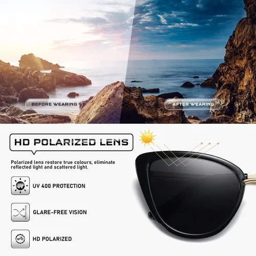 Vista 5 de Colrea Gafas de sol polarizadas de gran tamaño para mujer estilo retro vintage marco grande UV400 CL22003