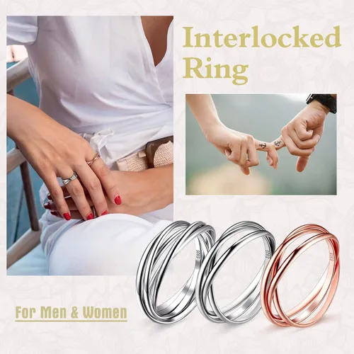Vista 3 de Suplight Anillos entrelazados de plata de ley para mujer, anillo simple para ansiedad, anillos de polvo de estrellas lisos, anillo apilable