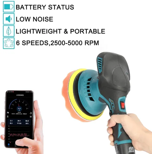 Vista 4 de Pulidora inalámbrica para automóvil, kit de pulidores y pulidores portátiles de automóvil de 6 pulgadas con 2 baterías de 2.0 Ah, pulidora de 6