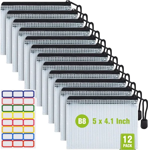 Vista 10 de Bolsas de malla con cremallera: bolsas transparentes con cremallera para aula, bolsa de malla de plástico para almacenamiento de rompecabezas