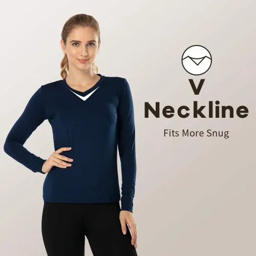 Vista 77 de MANCYFIT Tops térmicos para mujer, camisa con forro polar, manga larga, capa base, cuello en V