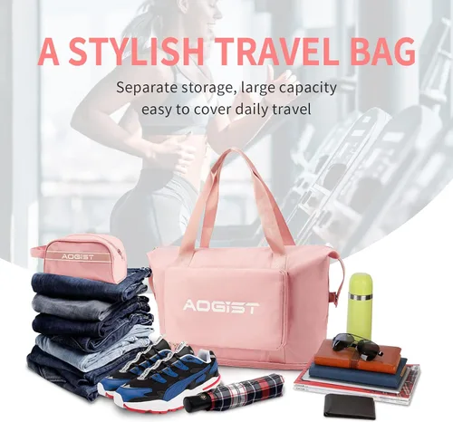 Vista 2 de Travel Bags for Women, Weekender Bag with Toiletry Bag, Travel Tote Bag Carry On Bag Overnight Shoulder Bag with Wet Pocket