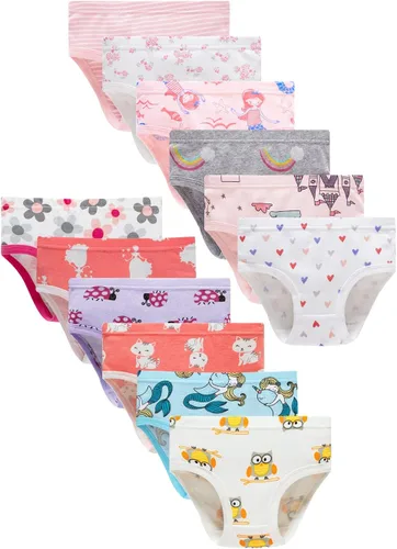 Vista 27 de Family Feeling Ropa interior para niña pequeña, bragas para niños grandes, ropa interior suave, 100% algodón 6 paquete-31yu