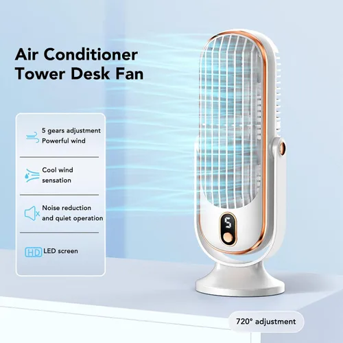 Vista 3 de Mini ventilador de torre de mesa, ventiladores de enchufe USB que soplan aire frío, refrigeración silenciosa del motor de 5 velocidades, ventilador