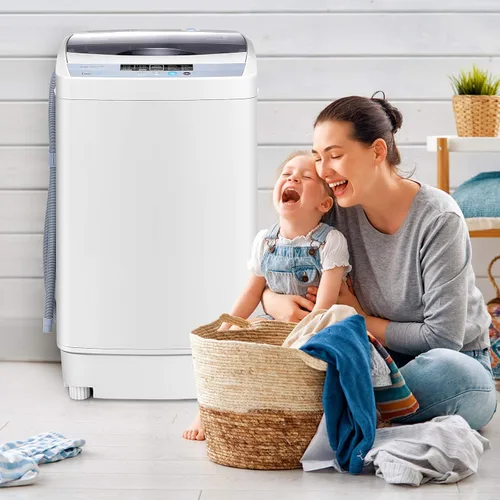Vista 9 de Giantex Lavadora portátil compacta de 12 libras de capacidad totalmente automática con bomba de drenaje, 10 programas, 8 niveles de agua, 1.34 pies