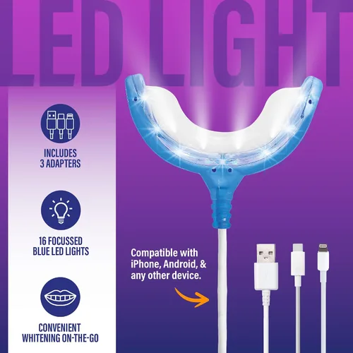 Vista 3 de GuruNanda Kit Premium de Blanqueamiento Dental con Luz LED Conectada y Lápiz Blanqueador, Funciona con iPhone y Android, Ayuda a Eliminar Manchas