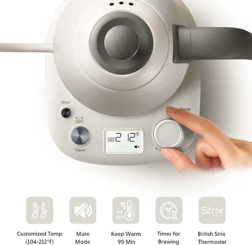 Vista 12 de BUYDEEM K821 - Hervidor eléctrico de cuello de cisne con control de temperatura variable, tetera para verter sobre el café, acero inoxidable 18/8