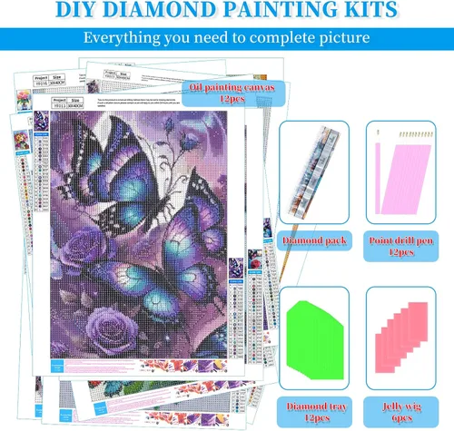 Vista 4 de Paquete de 12 kits de arte de diamantes de flores para adultos, juegos de pintura de diamantes 5D con herramientas para principiantes, bricolaje
