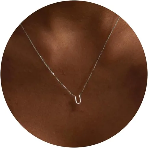 Vista 16 de Collares con iniciales para mujer, delicado collar de letra plateada con nombre personalizado con monograma, collar simple y lindo con inicial