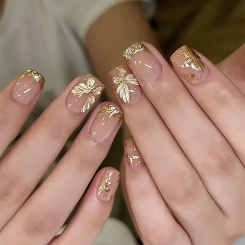 Vista 37 de 24 uñas postizas cortas a presión, color rosa RTKHFZE con diseño de mariposa blanca y diamantes de imitación, uñas postizas cuadradas de cobertura