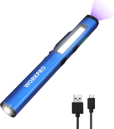 Vista 8 de WORKPRO Linterna de Pluma Recargable, Linterna UV de 365 nm con Luz Negra, Linterna LED de 450 Lúmenes Mini de Bolsillo, para Inspección, Trabajo
