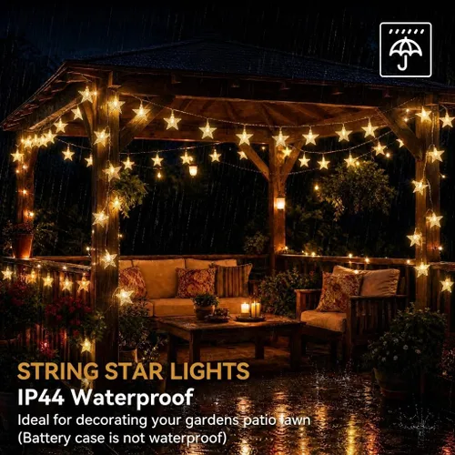 Vista 4 de ITICdecor Cadena de luces de estrellas 15 pies 30 luces LED de hadas, luces de Navidad a batería, luces parpadeantes para interiores y exteriores