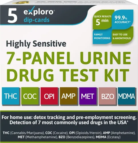 Vista 10 de Exploro Kit de prueba de drogas de 7 paneles - Prueba de drogas en orina en casa para THC, cocaína, opiáceos, anfetaminas, benzodiacepinas, MDMA