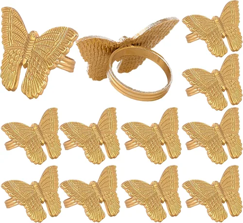 Vista 17 de Juego de 12 servilleteros de mariposa dorados brillantes para decoración de dorado (Bright Gold)