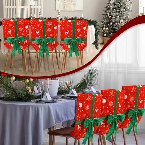 Vista 6 de Buryeah Juego de 4 fundas navideñas para silla de comedor, fundas de Navidad, juego de fundas extraíbles y lavables para decoración de silla de arco