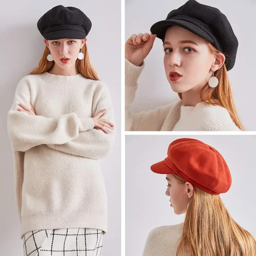 Vista 6 de Gisdanchz Boina de lana con visera para mujer, gorra de taxista para invierno Marrón