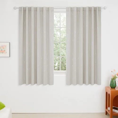 Vista 2 de Deconovo Cortinas opacas con pestaña trasera con patrón geométrico, oscurecimiento de habitación, bloqueo de calor, cortinas de ahorro de energía