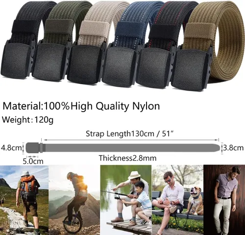 Vista 10 de LionVII Cinturones de trabajo de nailon para hombre, cinturón de lona transpirable con hebilla de plástico, fácil de recortar para adaptarse a