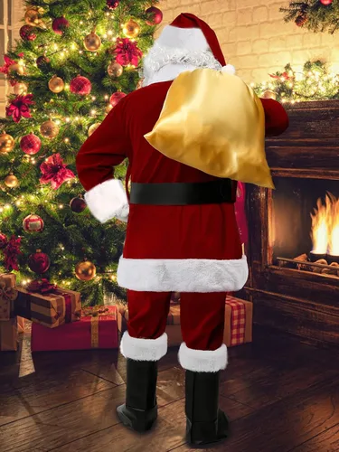 Vista 5 de Disfraz de Papá Noel para hombre, 9 piezas, traje de Papá Noel, de terciopelo de lujo, para hombres