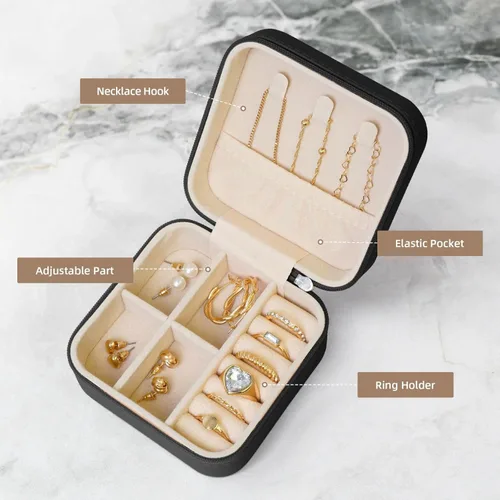 Vista 4 de Retro Cool Camera Collection Print Travel Jewelry Case,Mini Box For Earring,Leather Organizer Case Storage Gift Box Women