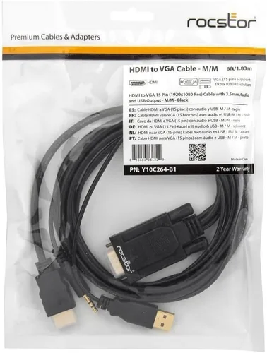 Vista 4 de Rocstor Cable convertidor VGA a HDMI de 6 pies con soporte de alimentación y audio M/M, compatible con computadoras, PC, computadora de escritorio