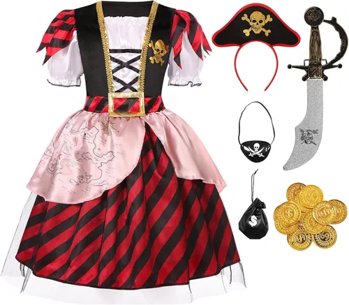 Vista 5 de Disfraz de princesa pirata de lujo para niñas, disfraz de bucanero para fiesta de Halloween