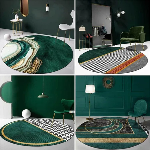 Vista 3 de HM&DX Alfombras de lujo ligeras 3D, modernas alfombras circulares abstractas de mármol, lujosas, lavables, antideslizantes, circulares, para sala