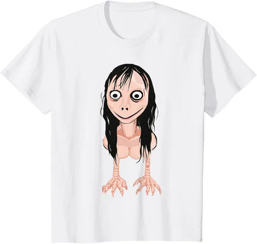 Vista 6 de Momo T Shirt - Camiseta de cara espeluznante - Camiseta de Halloween Momo, Negro, S