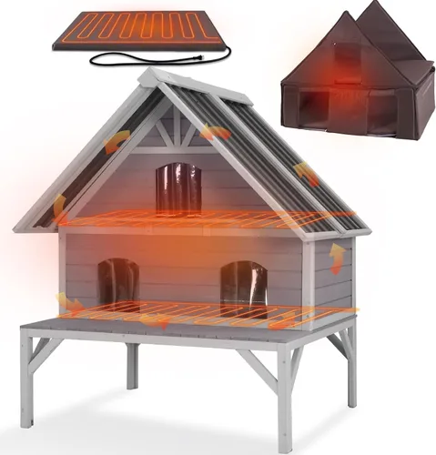 Vista 8 de GUTINNEEN Casa para Gatos de Exterior Climatizada Aislada con Calentador y Forro Térmico, Refugio Cálido de Invierno para Gatos Ferales Espacioso