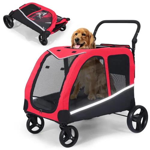 Vista 13 de Cochecito para perros grandes, cochecito extra grande para mascotas para perros medianos, carrito para perros, diseño plegable, asa ajustable